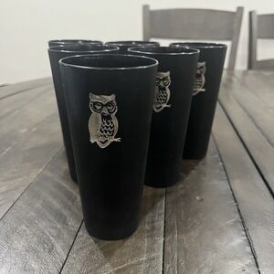 Vtg Nasco Gold Owl Black MCM Classic Plastic Tumbler‎ Set 6 Retro 1970's